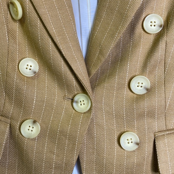 Veronica Beard‎ Gaya Linen-Blend Pinstriped Dickey Blazer Camel - Picture 10 of 11